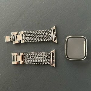 Silver tone Apple Watch strap with snap cover